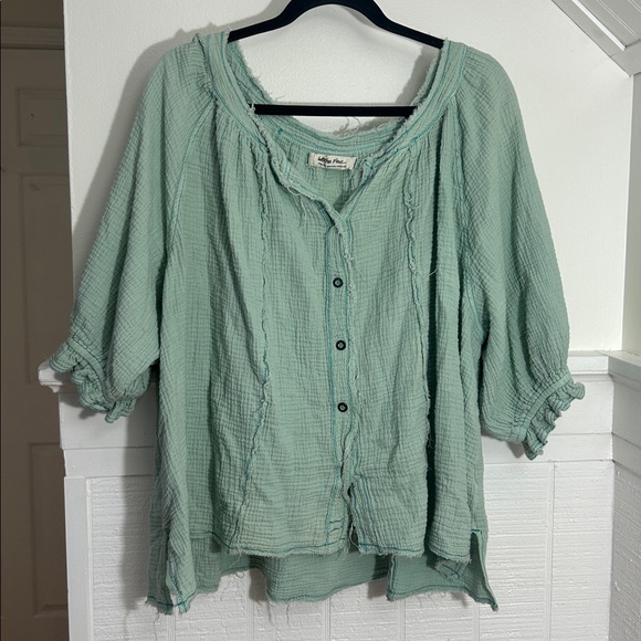 Free People We The Free Green Cotton Boho Blouse size XL - Picture 3 of 9